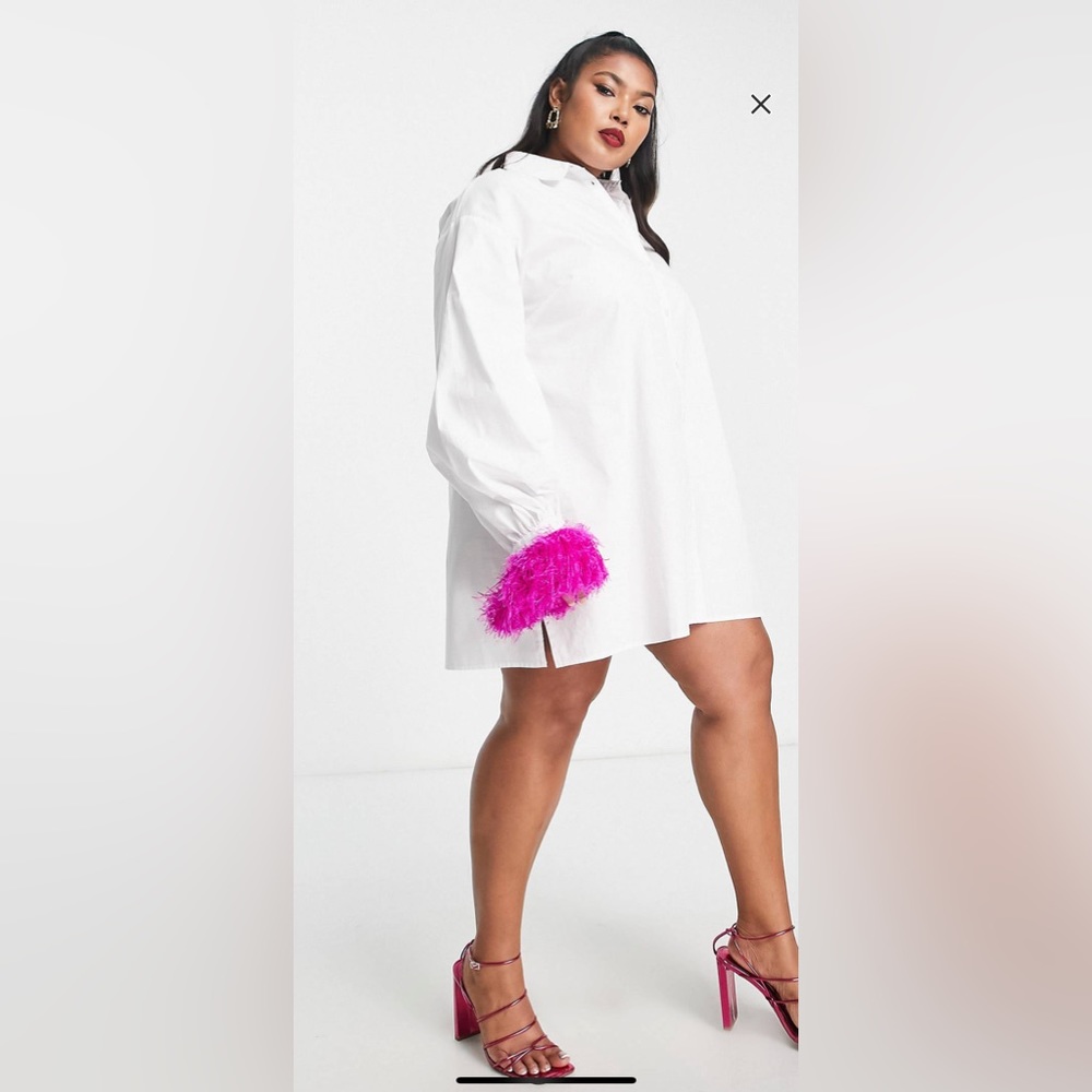 Jaded Rose Plus Balloon Sleeve Shirt Dress - White - Size 18